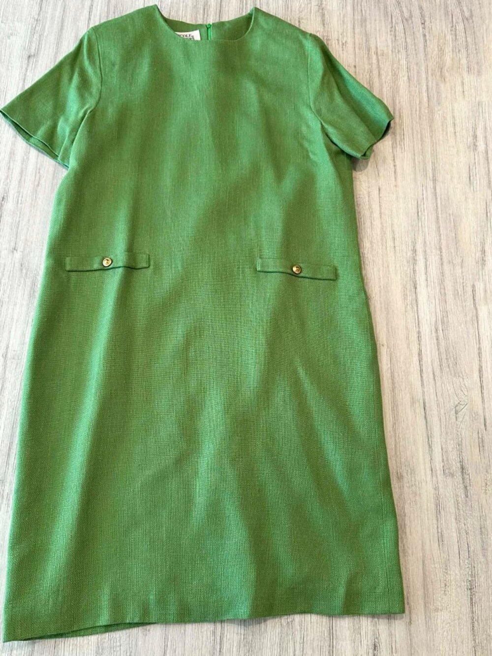 Share Vintage Nicole Summers Green Linen Blend Shift Dress Womens 14 Made USA